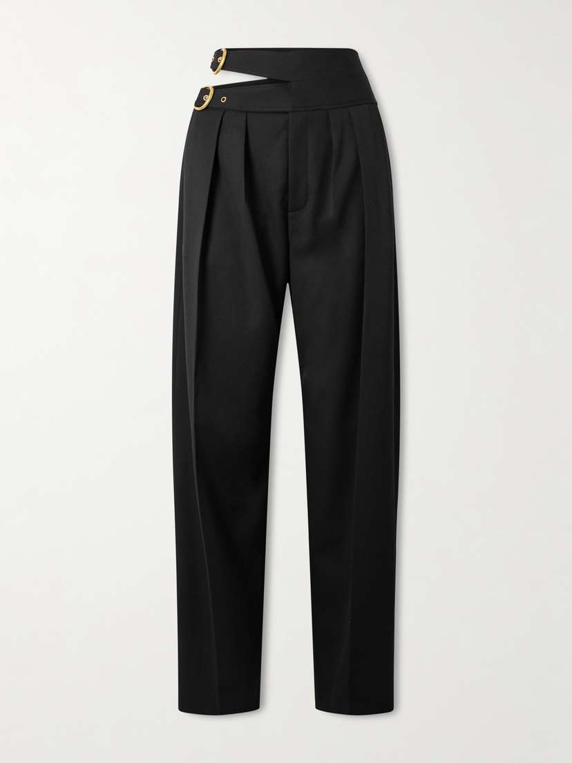 Chloé Buckled Cutout Grain De Poudre Wool Tapered Pants