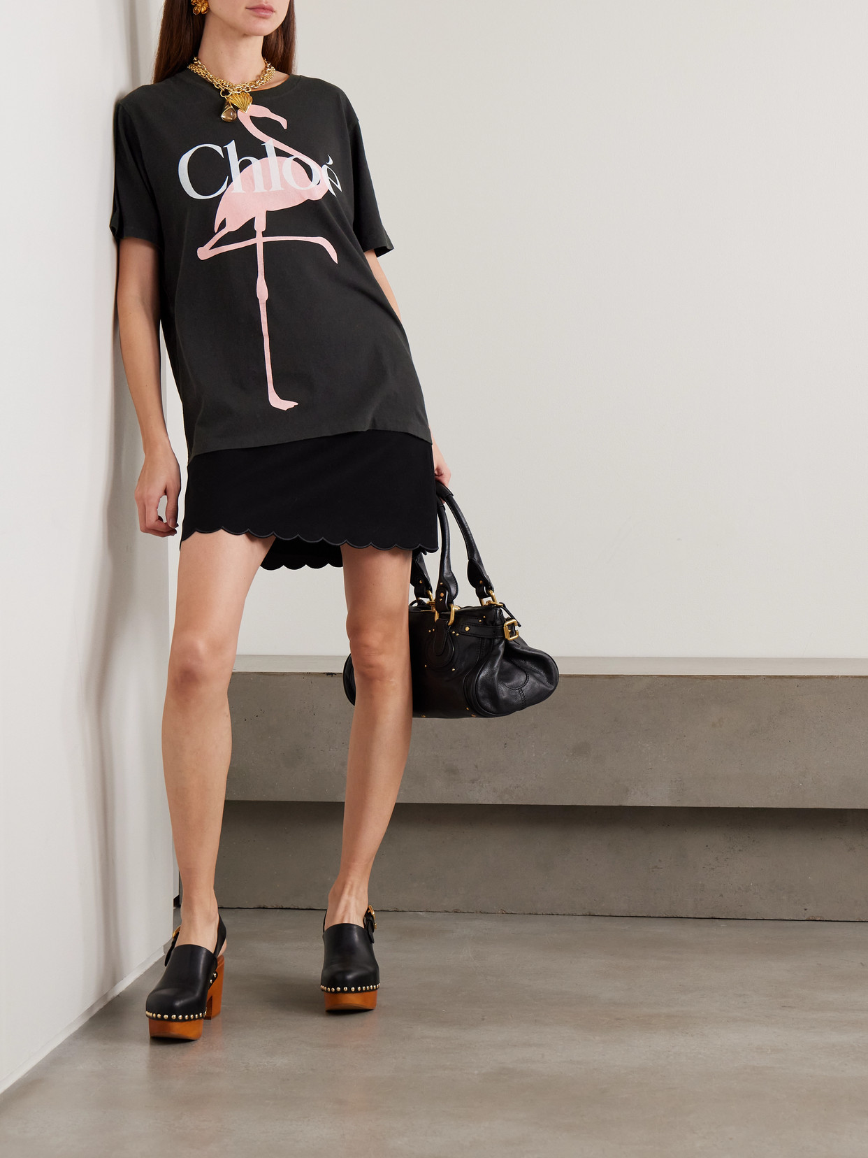 Chloé Printed Organic Cotton-jersey T-shirt In Black