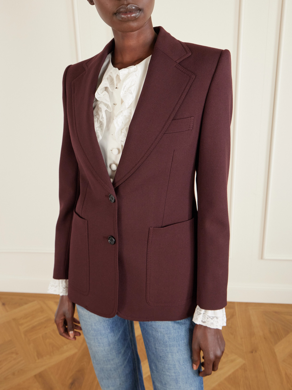 Chloé Wool-gabardine Blazer In Burgundy