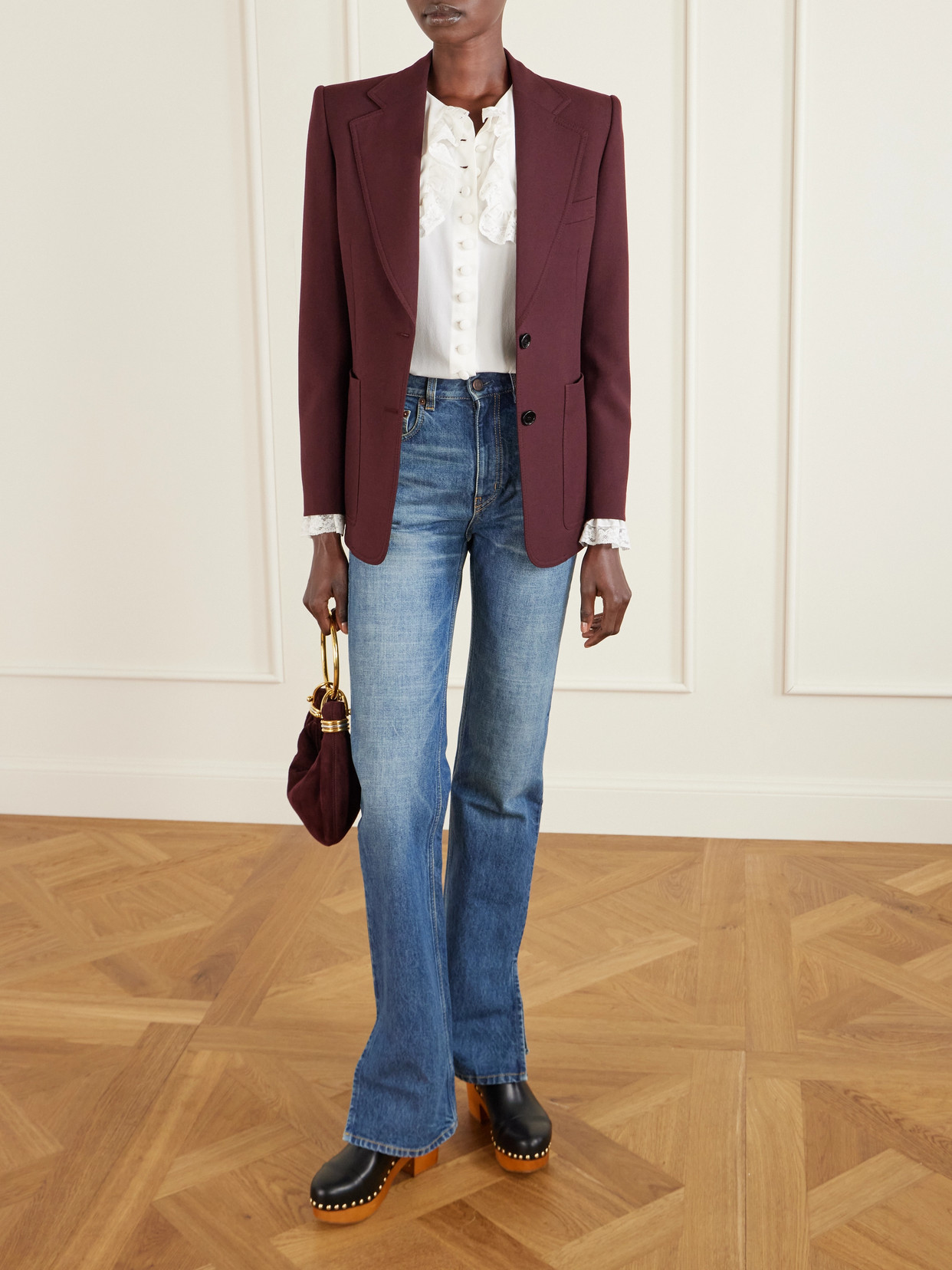 Chloé Wool-gabardine Blazer In Burgundy