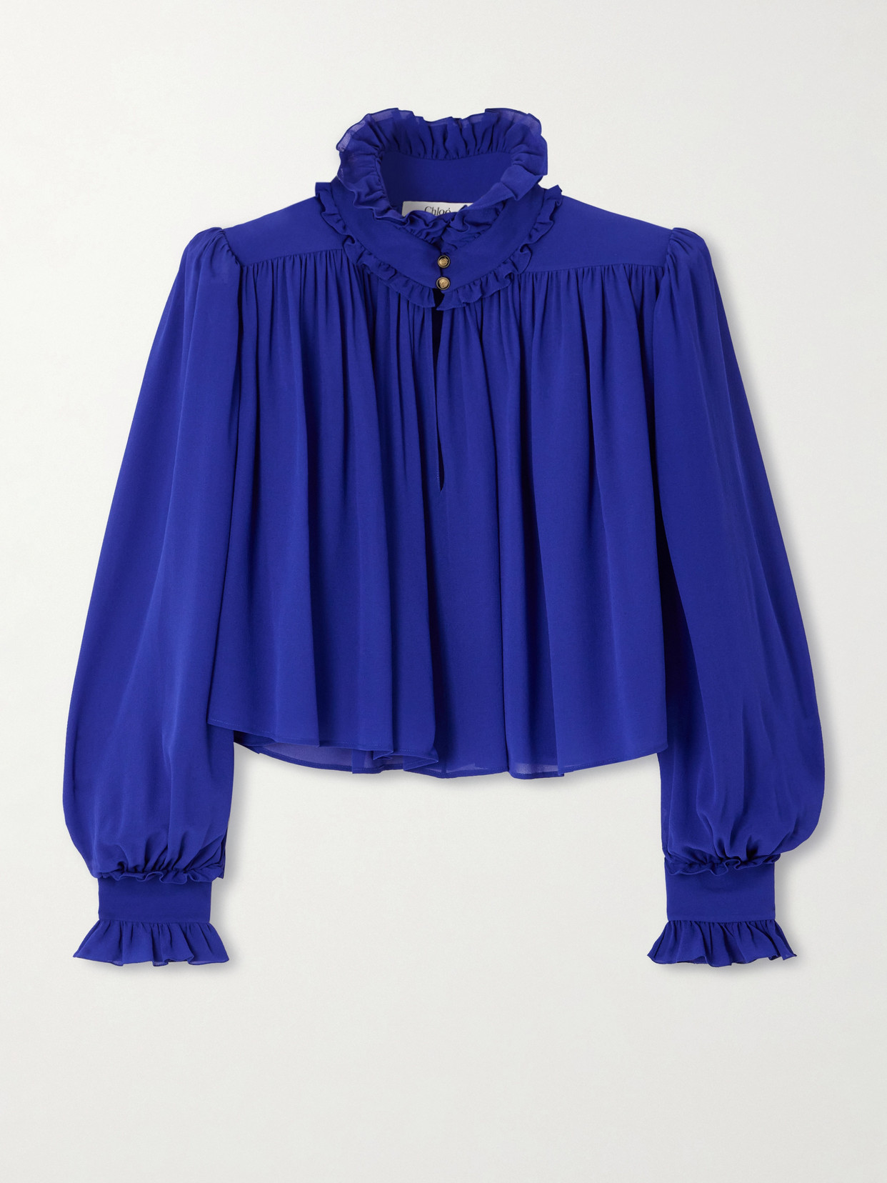 Chloé Ruffled Silk-georgette Blouse In Blue