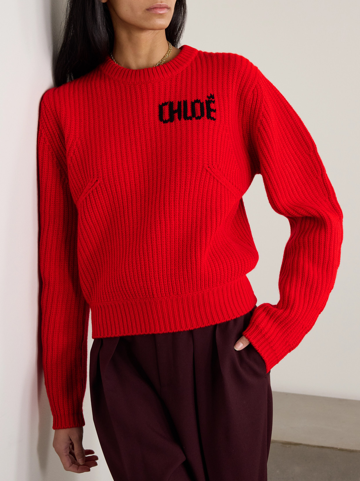 Chloé - Logo-Detailed Ribbed Wool And Cashmere-Blend Sweater