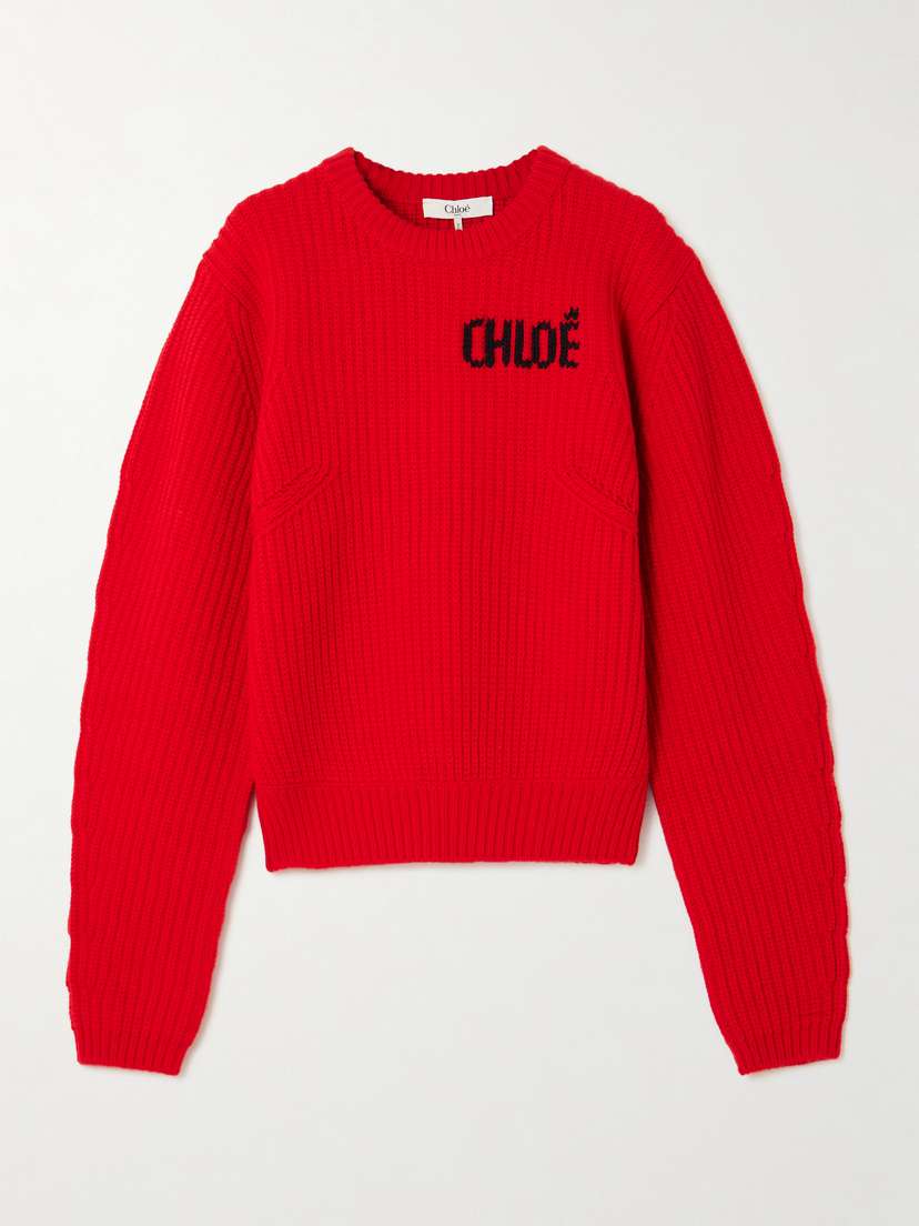 Chloé Logo-detailed Ribbed Wool And Cashmere-blend Sweater