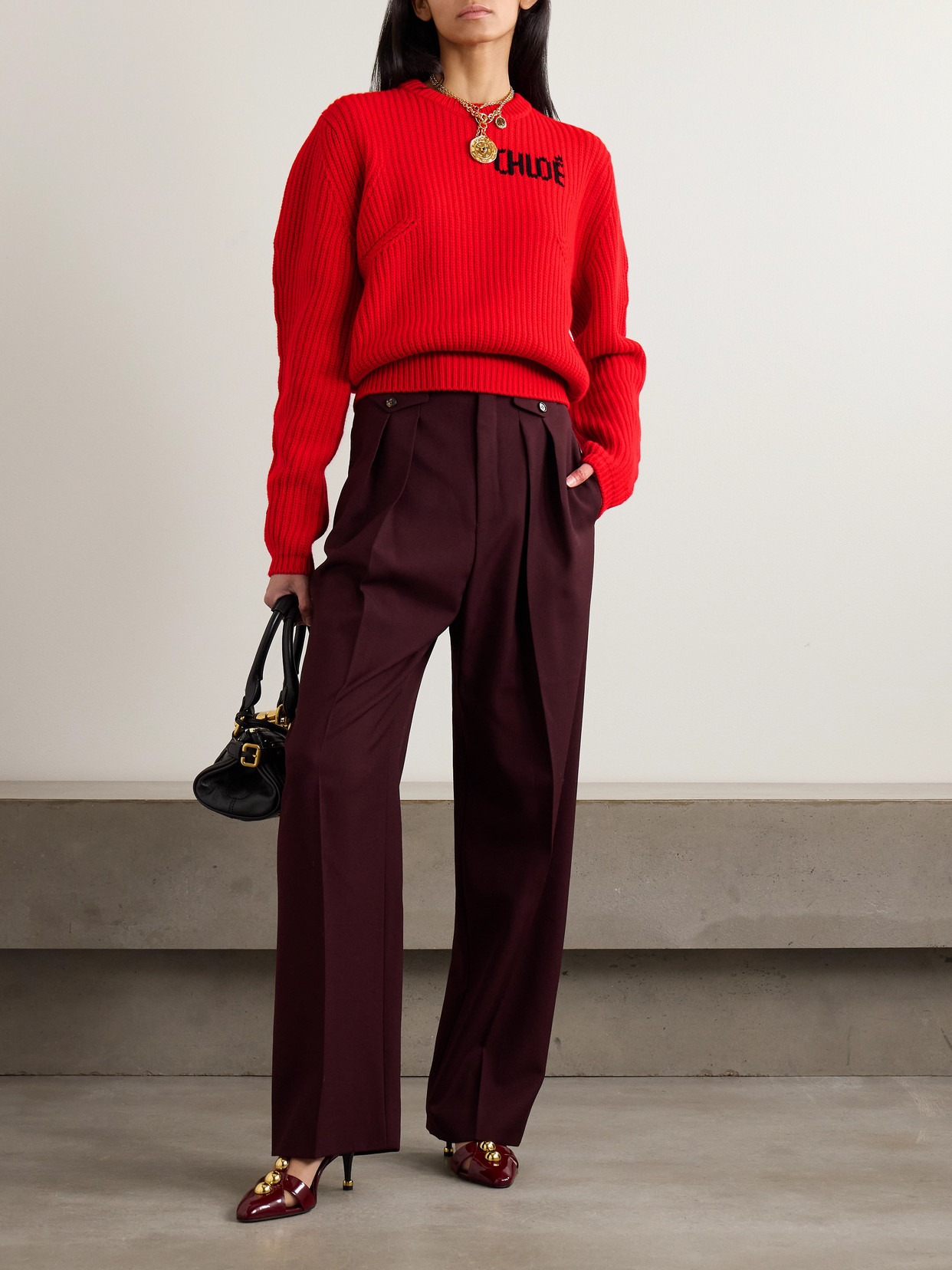 Chloé - Logo-Detailed Ribbed Wool And Cashmere-Blend Sweater