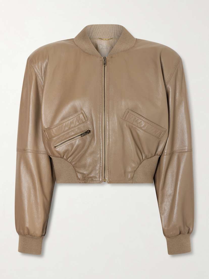 Cropped Leather Bomber Jacket