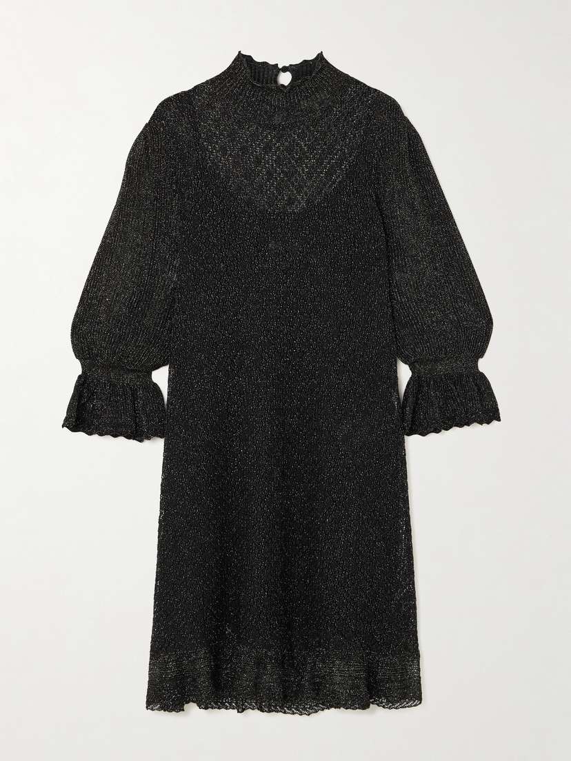 Chloé Shirred Metallic Knitted Mini Dress