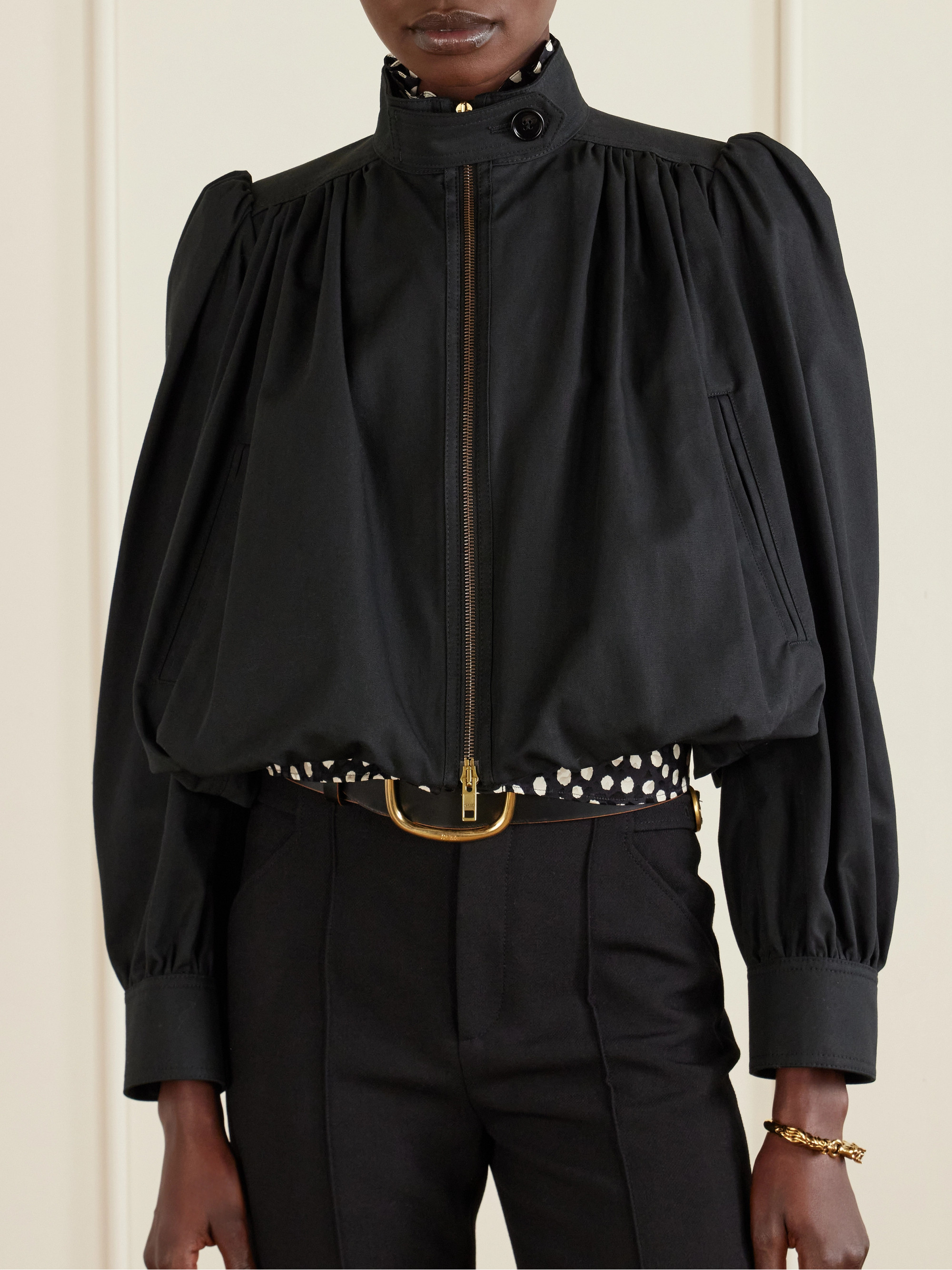 Chloé Cropped gathered cotton-canvas jacket