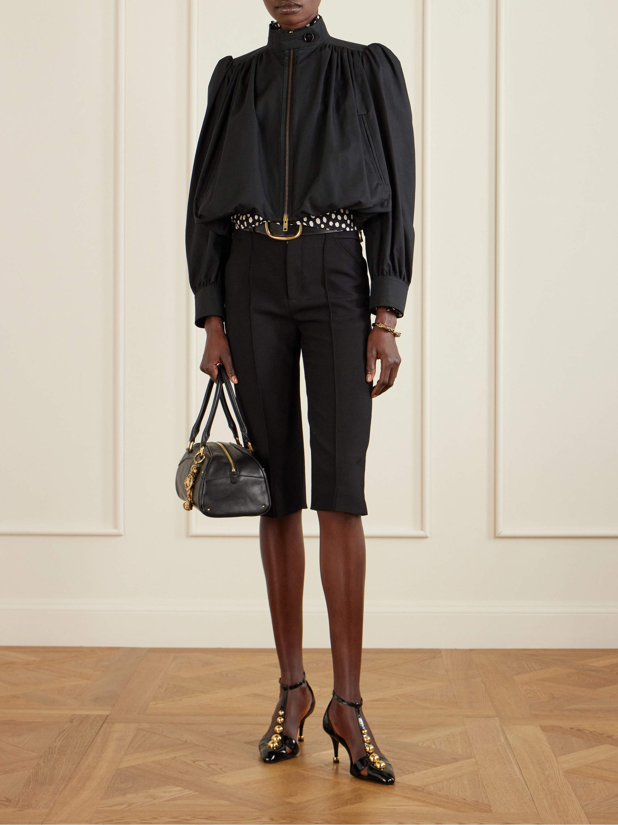 Chloé Cropped gathered cotton-canvas jacket thumbnail