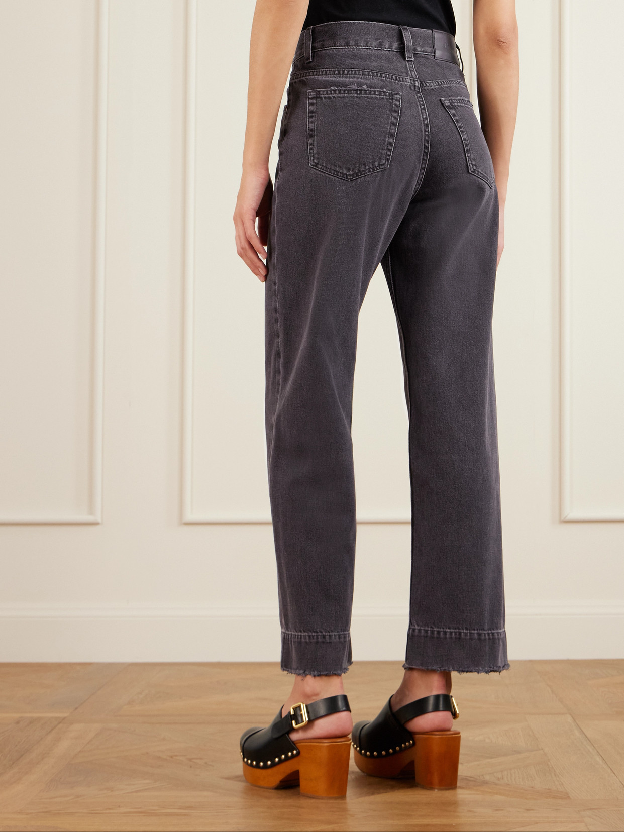Chloé Frayed High-rise Straight-leg Jeans In Gray