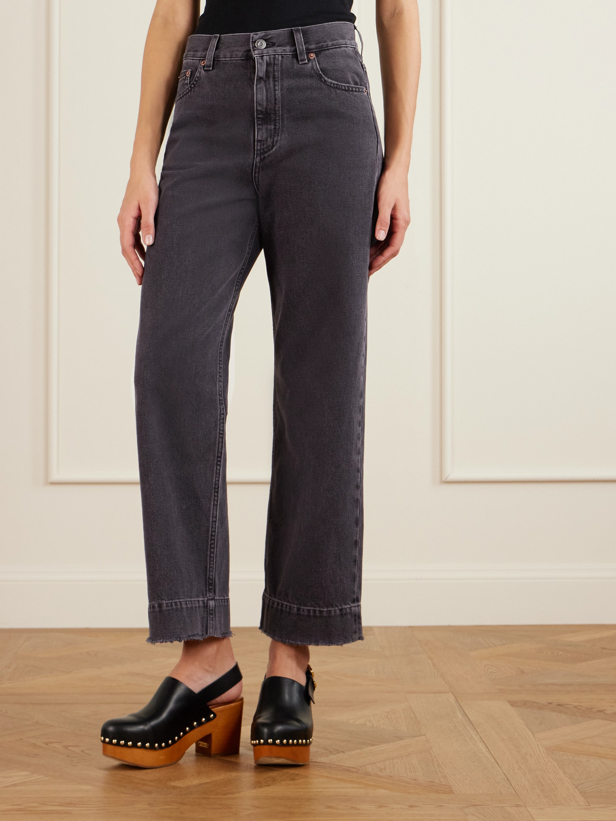 Chloé Frayed High-rise Straight-leg Jeans In Gray