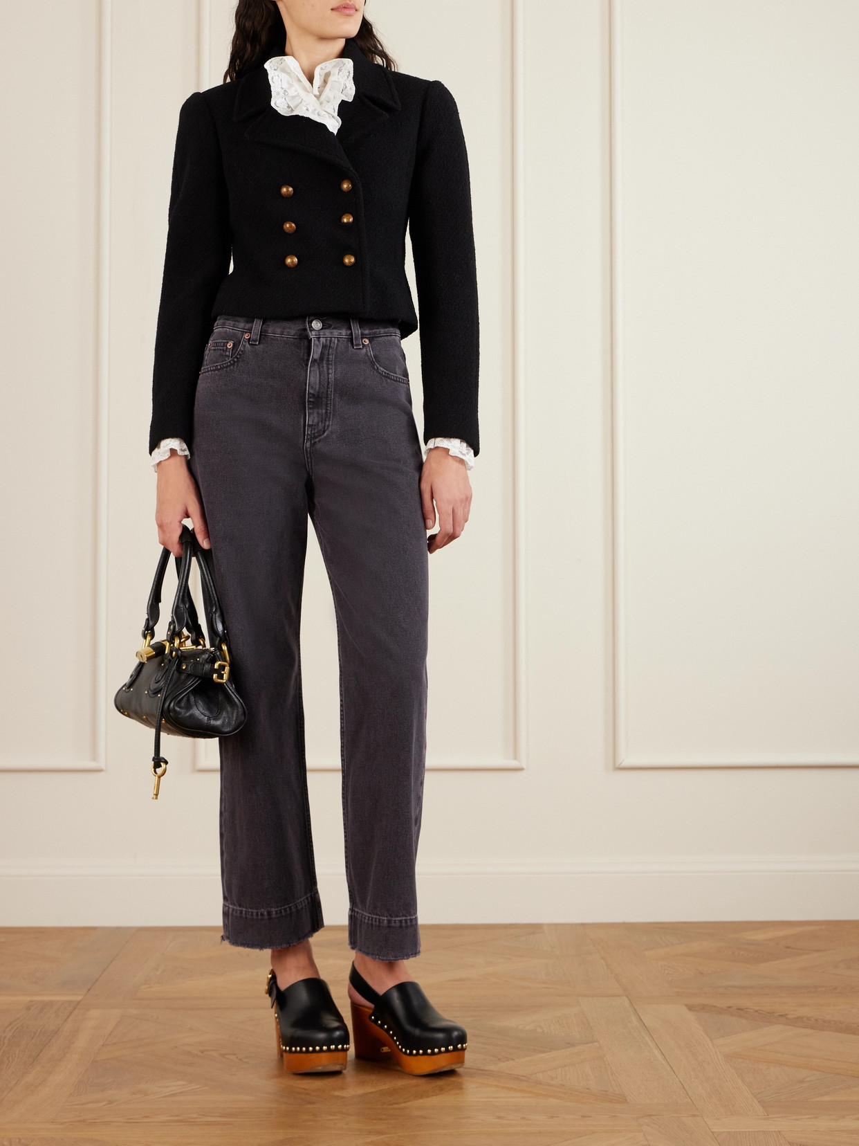 Chloé Frayed High-rise Straight-leg Jeans In Gray