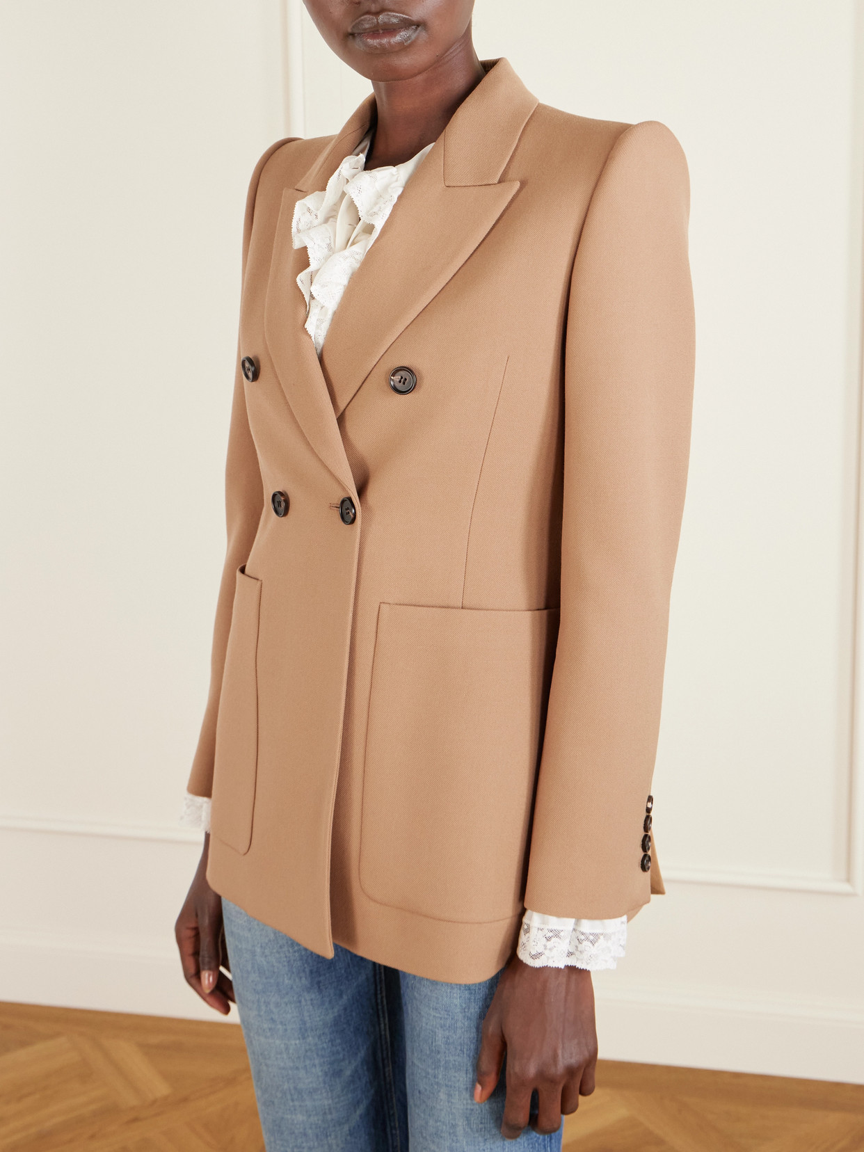 Chloé Double-breasted Wool-gabardine Blazer In Brown