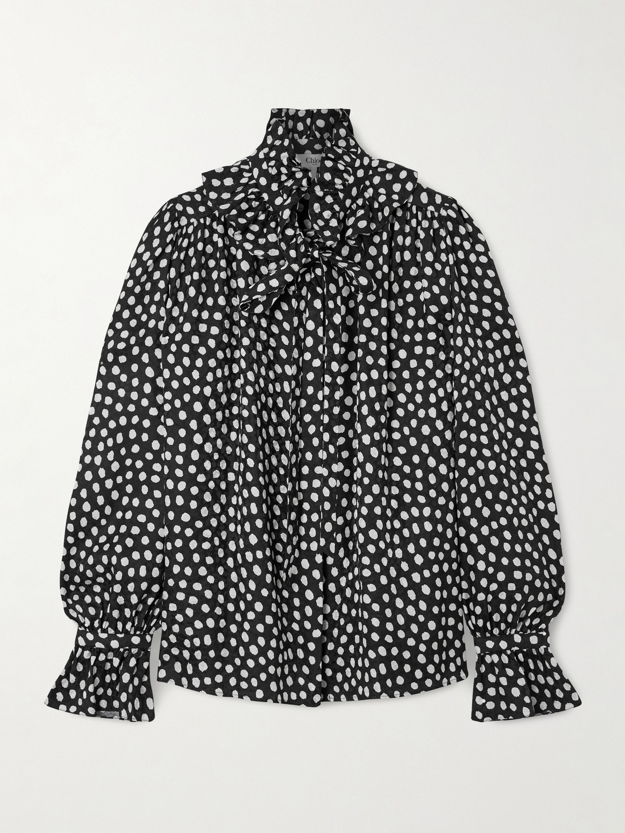 Chloé Tie-detailed Polka-dot Silk-jacquard Blouse In Black