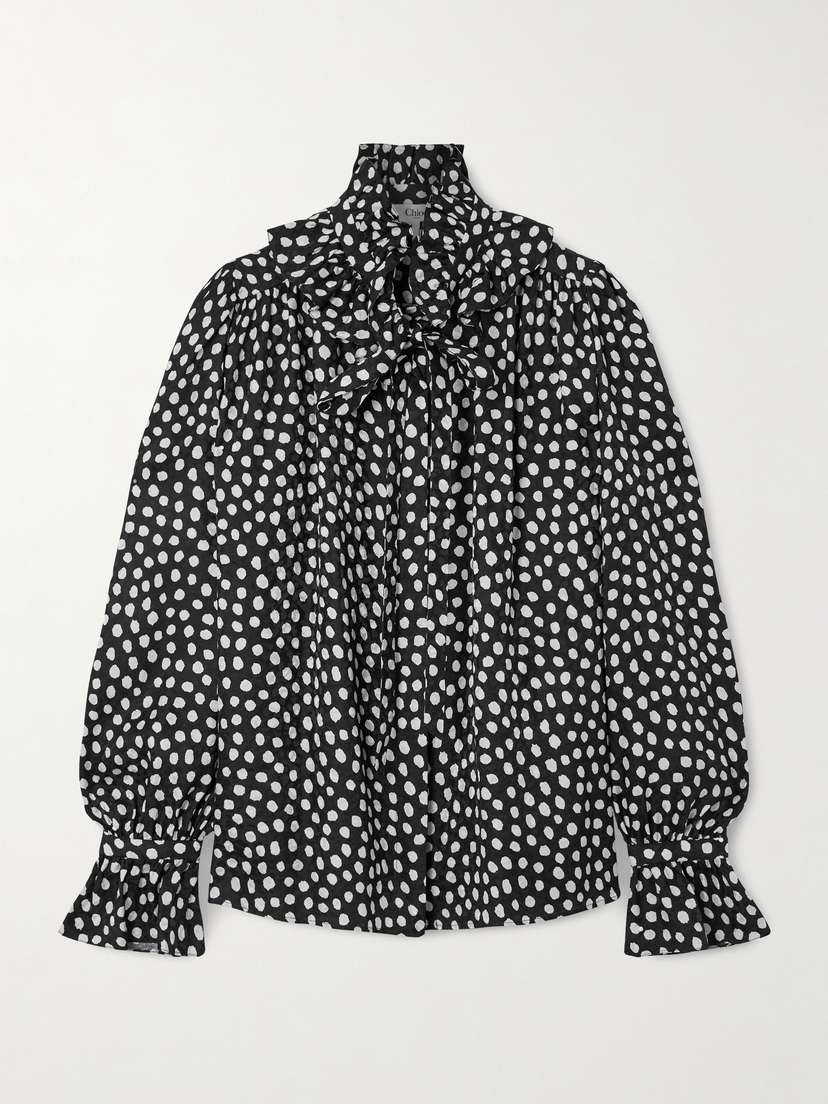 Chloé Tie-detailed Polka-dot Silk-jacquard Blouse