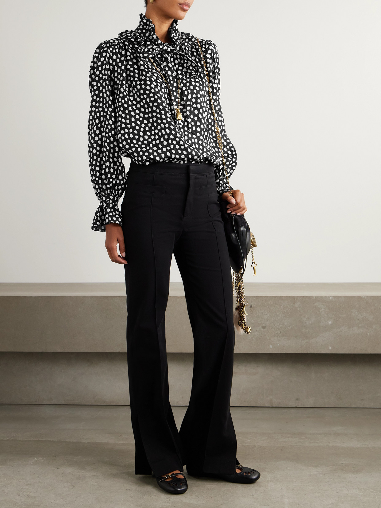 Chloé Tie-detailed Polka-dot Silk-jacquard Blouse In Black