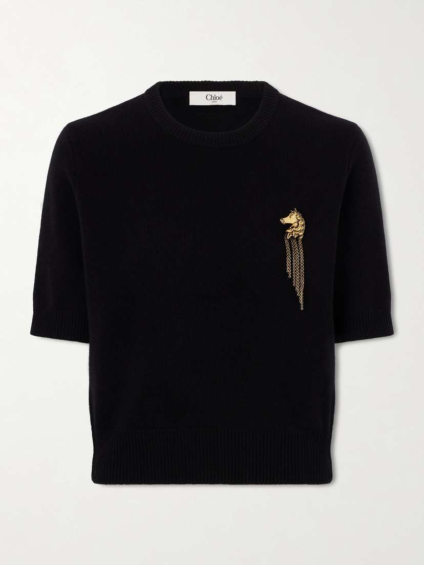 Chloé Embellished Ribbed Wool And Cashmere-blend Sweater