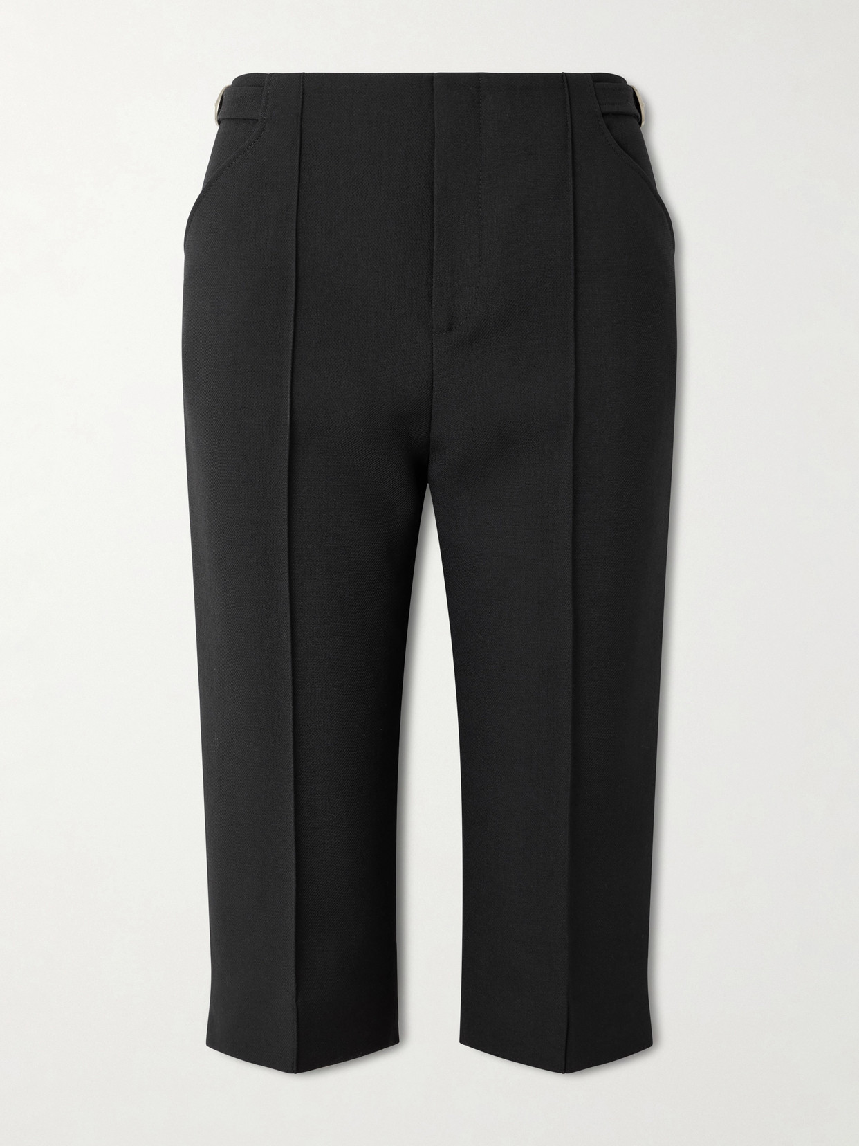 Chloé Buckle-embellished Wool-crepe Straight-leg Capri Pants In Black