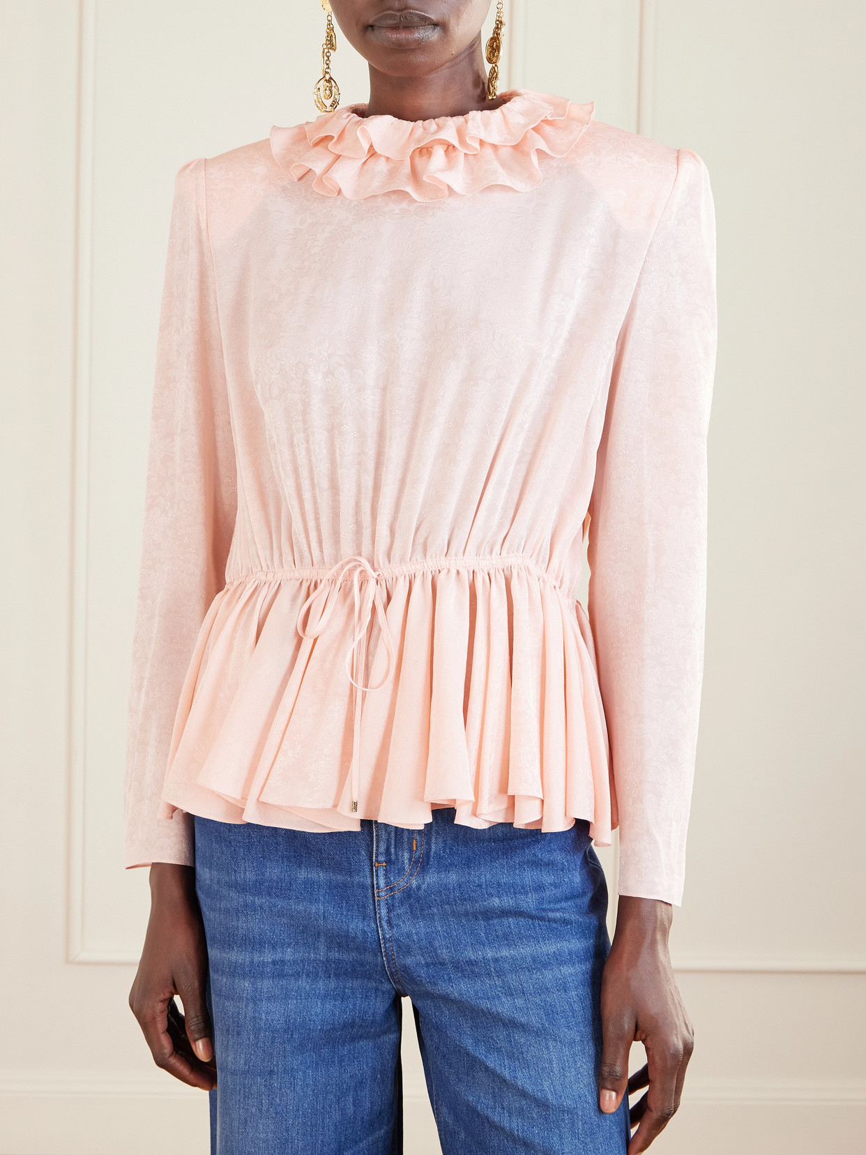Chloé - Ruffled Tie-Detailed Floral Silk-Jacquard Blouse