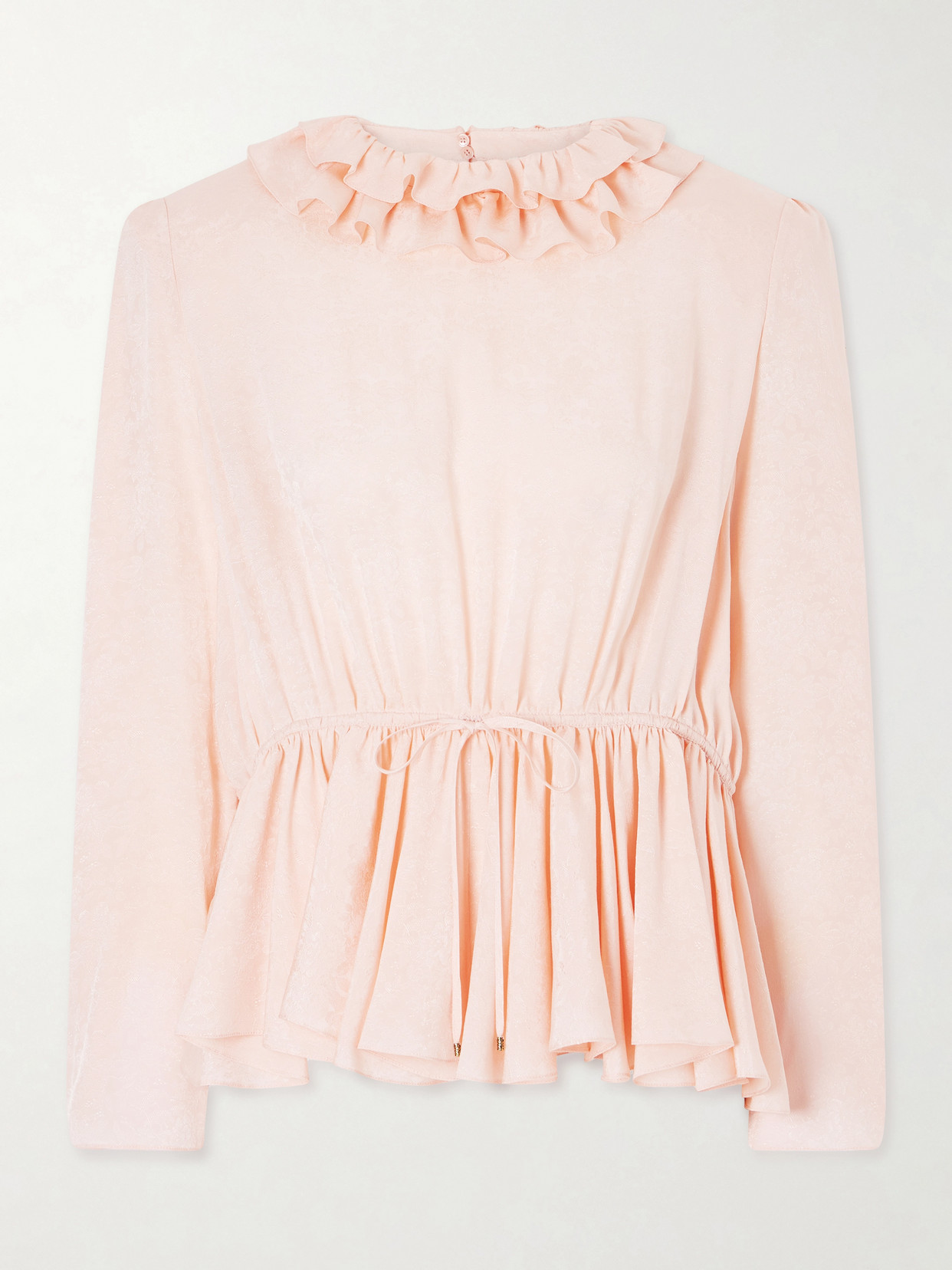 Chloé Ruffled Tie-detailed Floral Silk-jacquard Blouse In Pink
