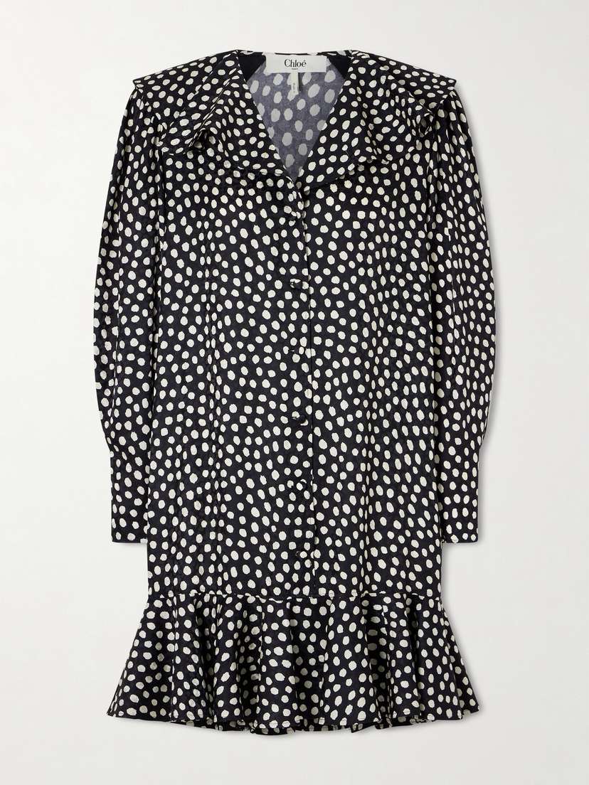 Chloé Ruffled Polka-dot Silk-jacquard Mini Dress