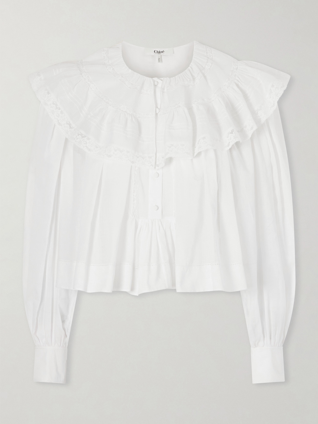 Chloé Ruffled Cotton-voile Blouse In White