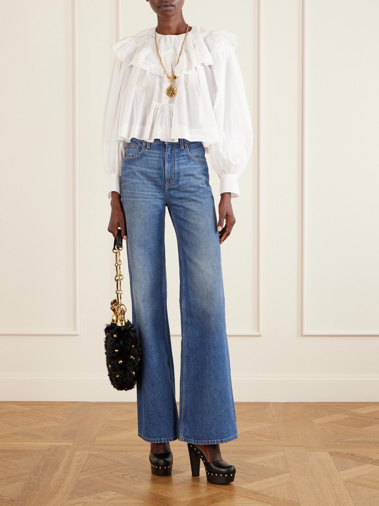 Chloé Milk Cotton Voile And Lace Ruffled Cropped Top In White