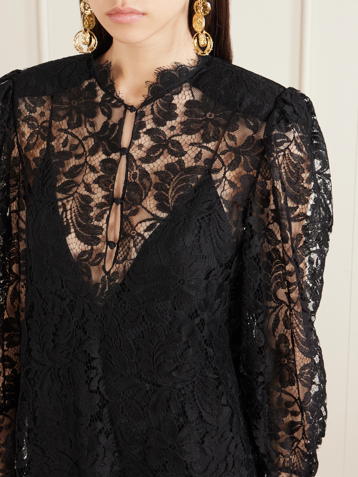 Chloé Floral Cotton-blend Lace Mini Dress In Black
