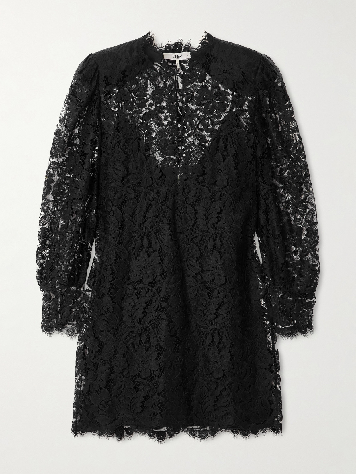 Chloé Floral Cotton-blend Lace Mini Dress In Black
