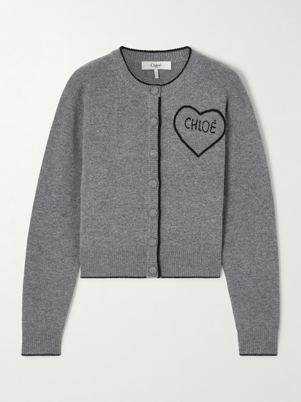 Chloé Embroidered Wool And Cashmere-blend Cardigan In Gray