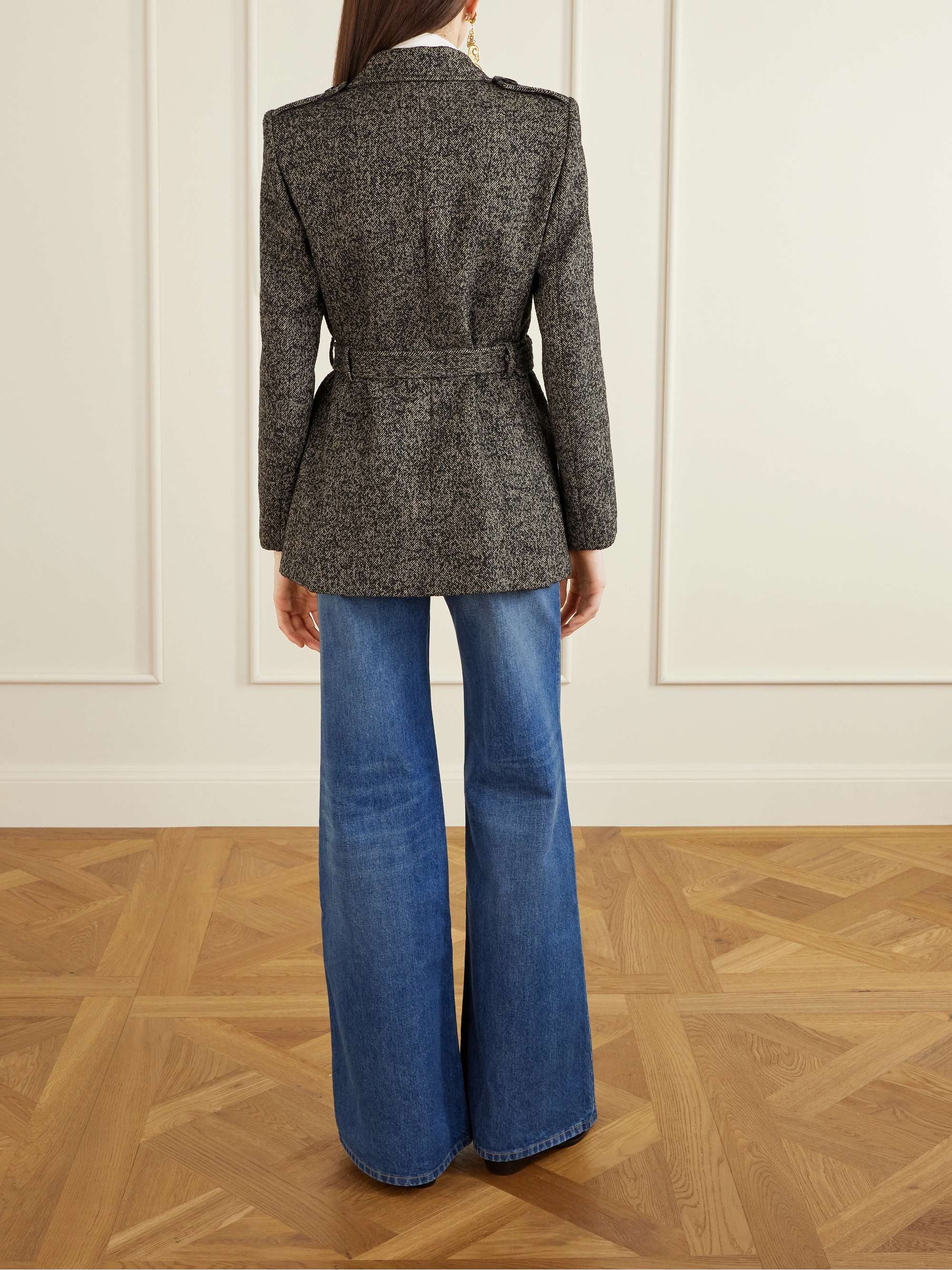 CHLOÉ Belted herringbone wool-blend jacket | NET-A-PORTER