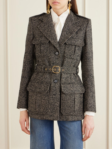 Chloé Belted herringbone wool-blend jacket