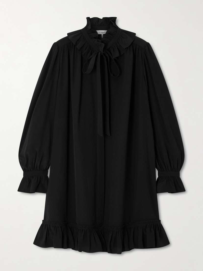 Chloé Pussy-bow Ruffled Organic Silk-crepe Mini Dress