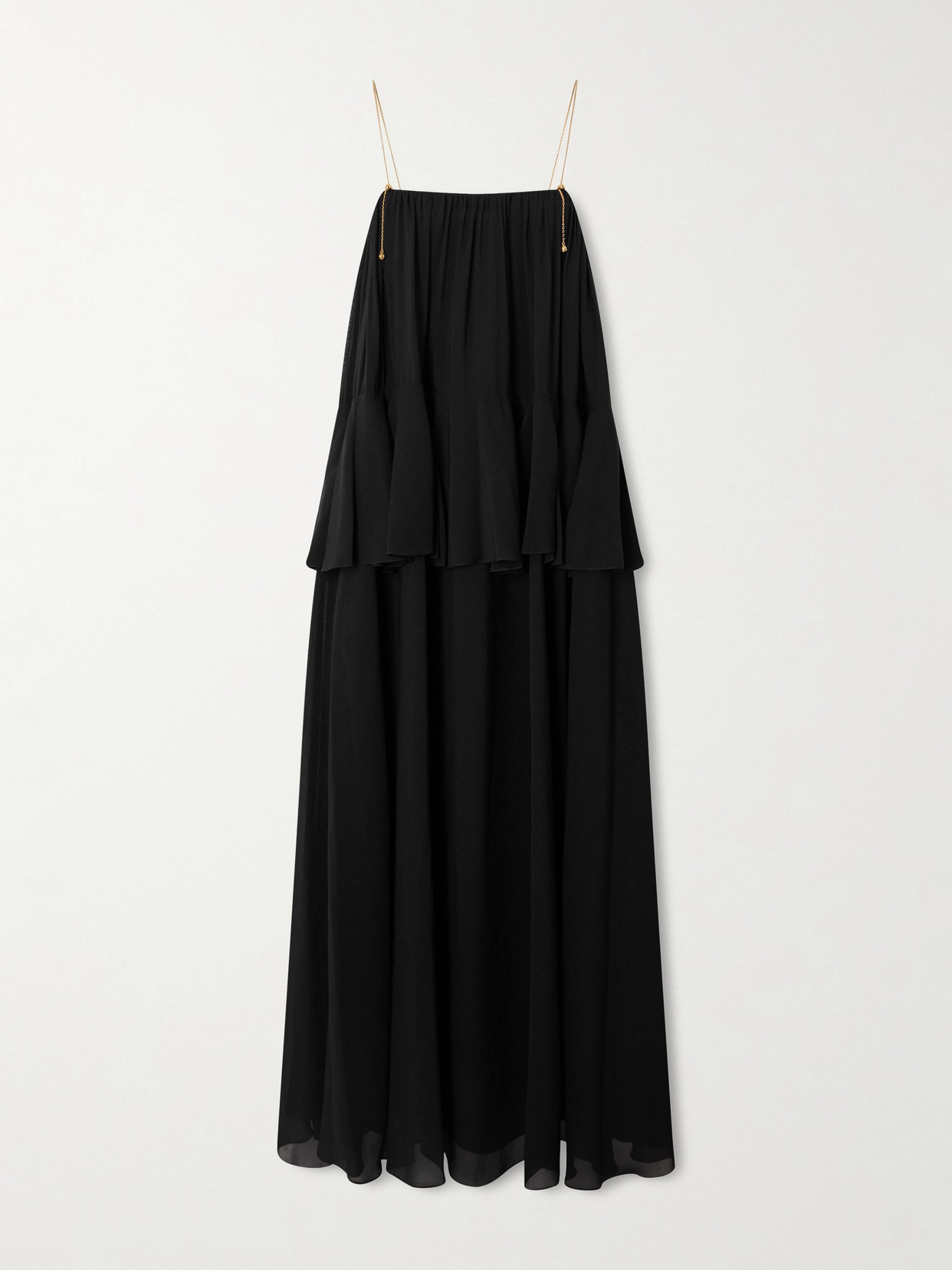 Chloé Open-back Embellished Tiered Silk-georgette Maxi Dress In Black