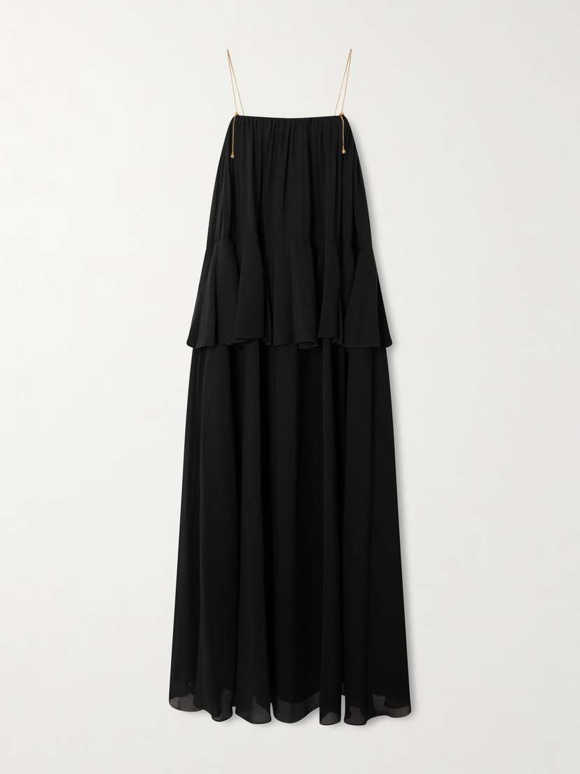 Chloé Open-back Embellished Tiered Silk-georgette Maxi Dress