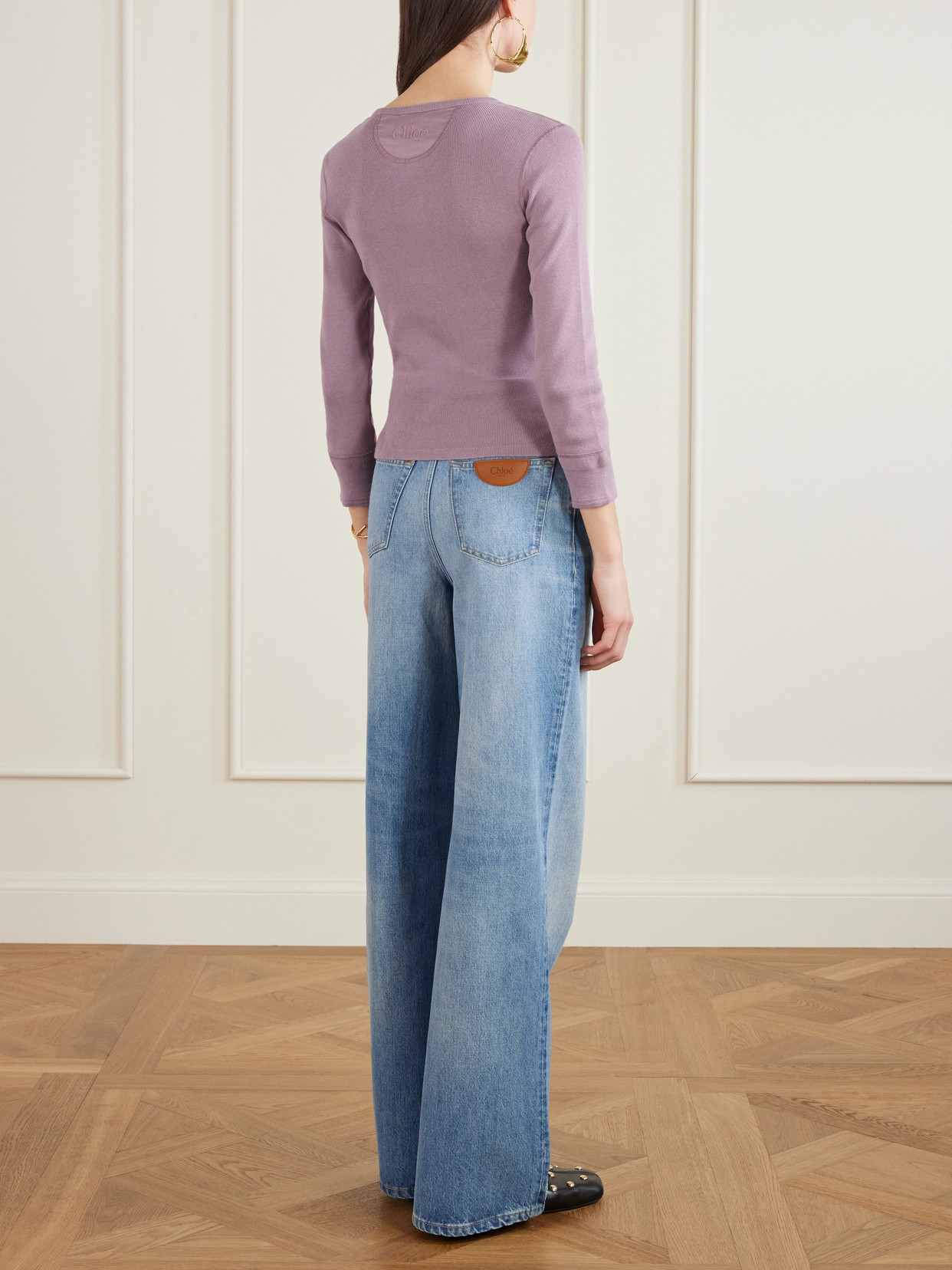 Chloé Fitted Henley Cotton Jersey Shirt Clothing In Pink