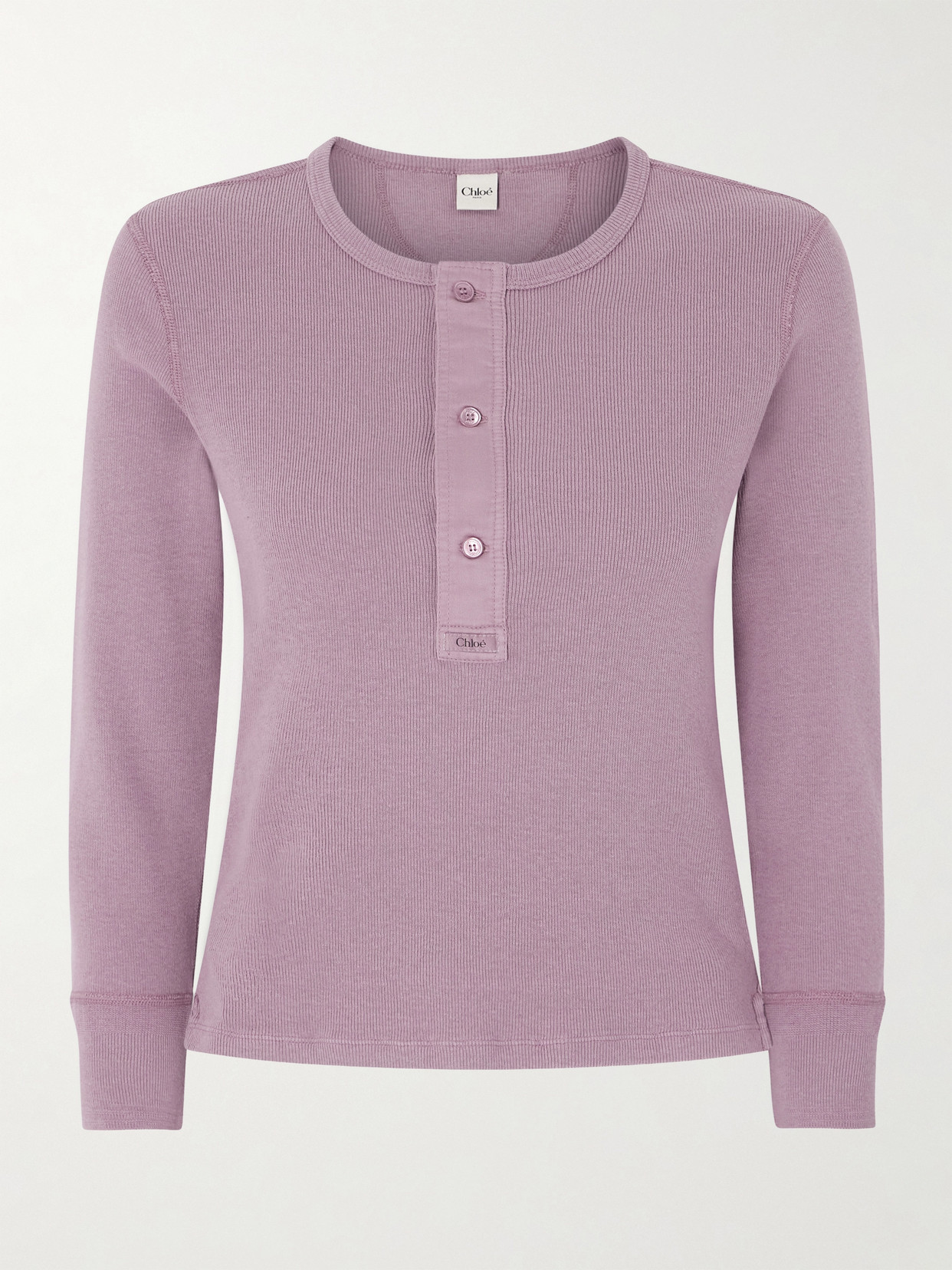 Chloé Fitted Henley Cotton Jersey Shirt Clothing In Pink