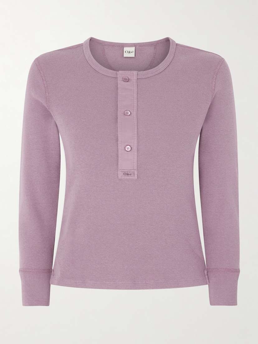 Chloé Ribbed Organic Cotton-jersey Henley Top