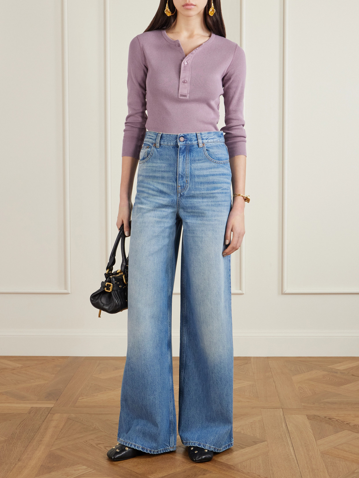 Chloé Fitted Henley Cotton Jersey Shirt Clothing In Pink