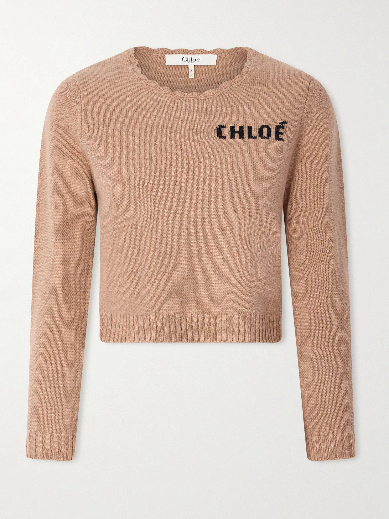 Chloé Scalloped Wool And Cashmere Blend Sweater In Neutral