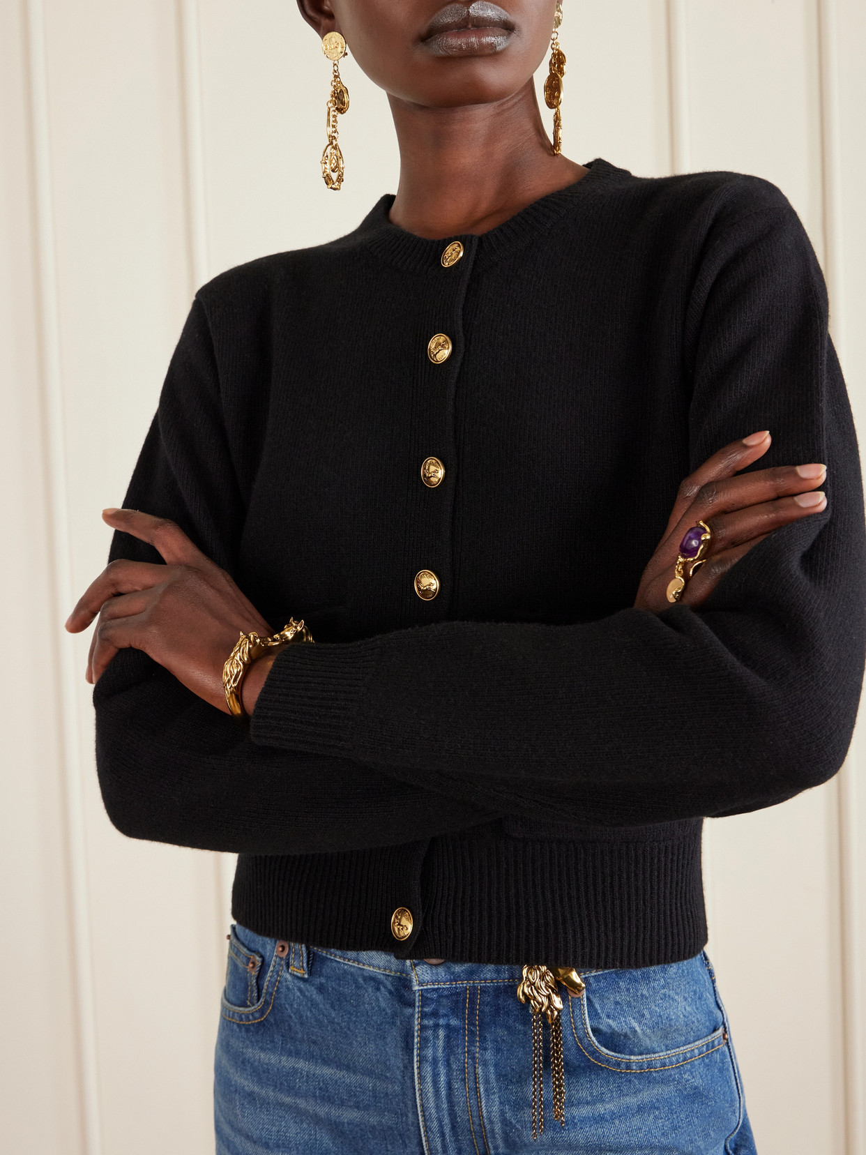 Chloé Chloe Embellished-pocket Wool And Cashmere-blend Cardigan In Black