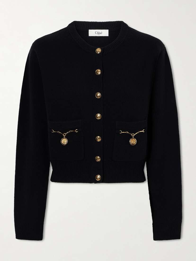 Chloé Cropped Embellished Wool And Cashmere-blend Cardigan