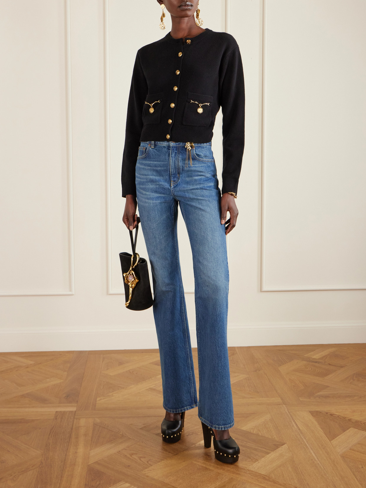 Chloé Chloe Embellished-pocket Wool And Cashmere-blend Cardigan In Black