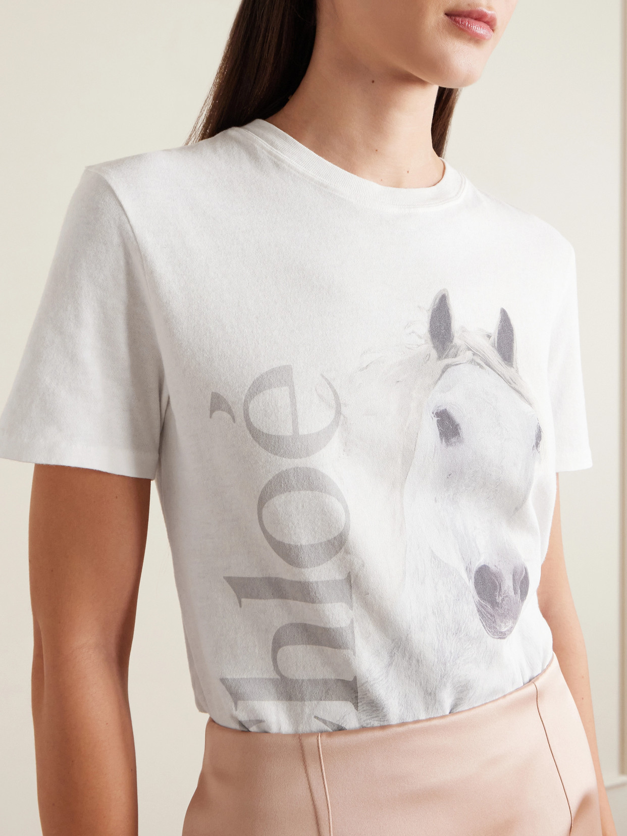 Chloé Cotton Crew Neck Graphic Short Sleeve T-shirt In White
