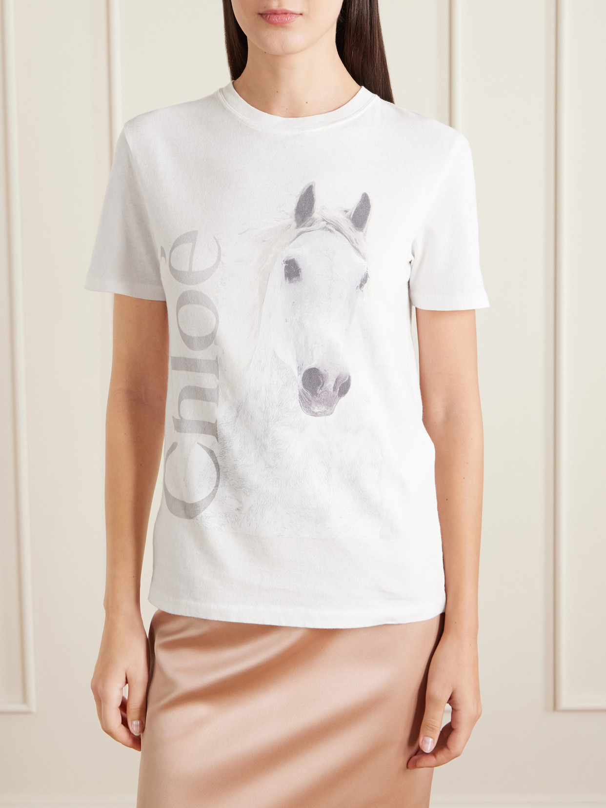 Chloé Cotton Crew Neck Graphic Short Sleeve T-shirt In White