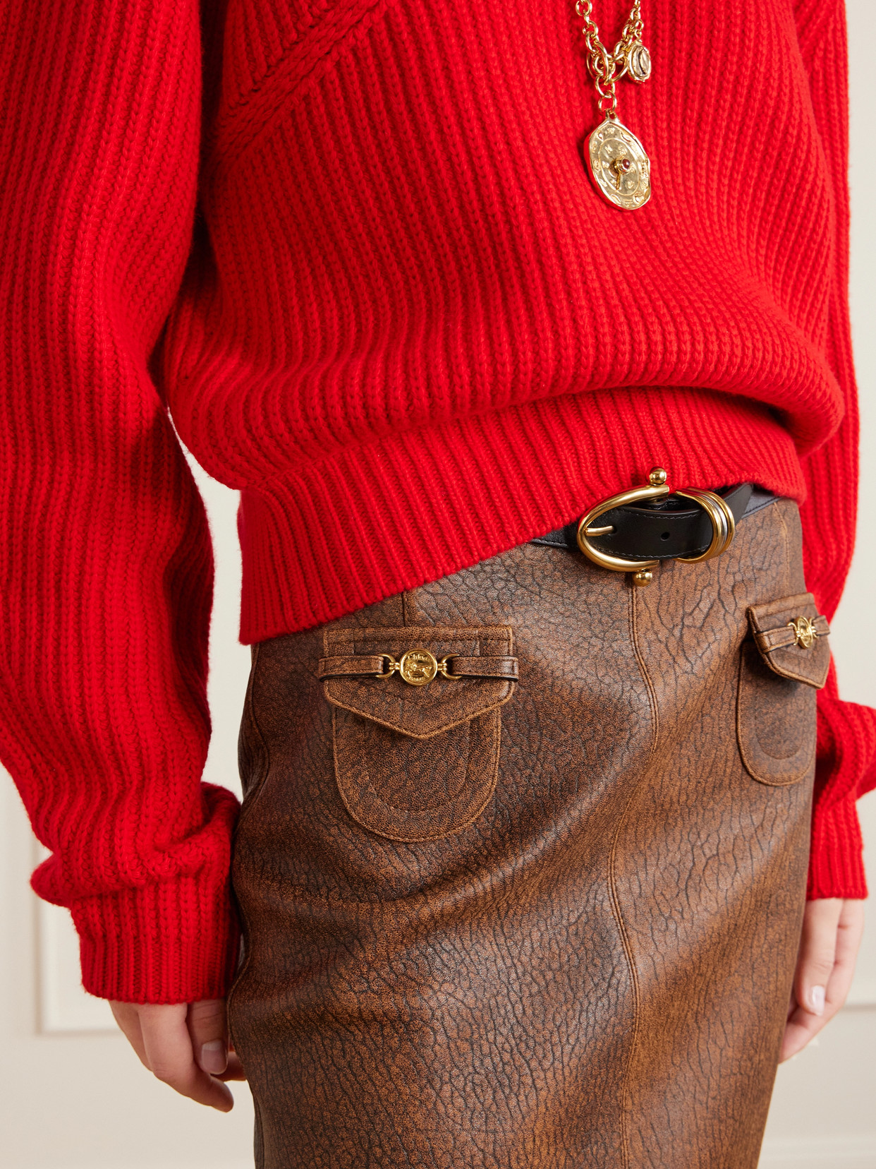 Chloé - Horsebit-Embellished Textured-Leather Midi