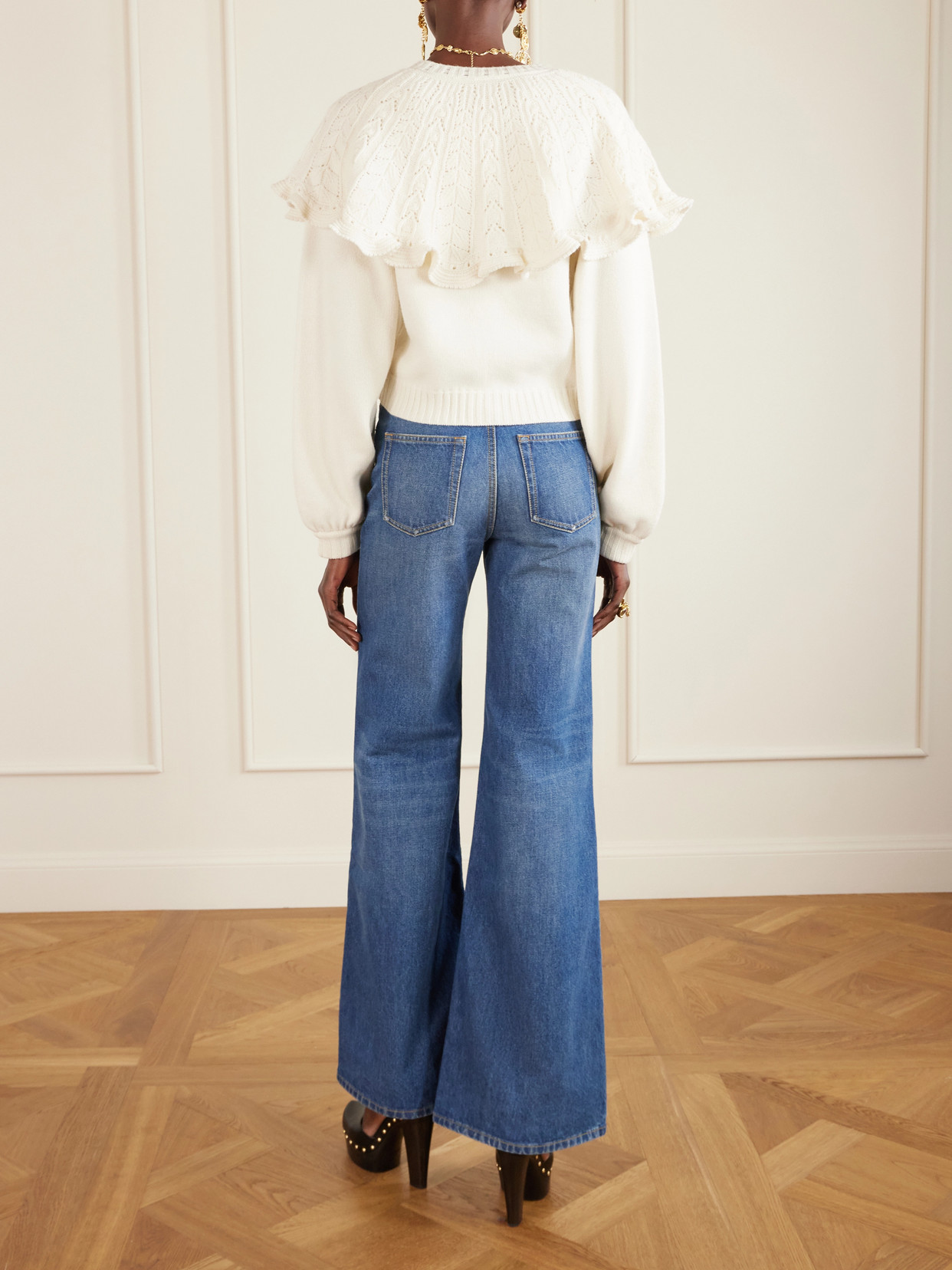 Chloé Cropped Ruffled Pointelle-knit Wool And Cashmere-blend Cardigan In White