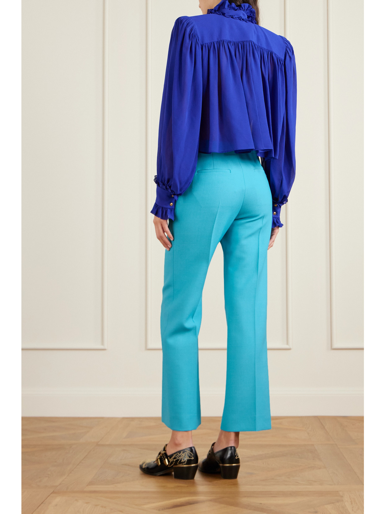 Chloé Lower Impact Wool Crepe Straight-leg Ankle Pants In Blue