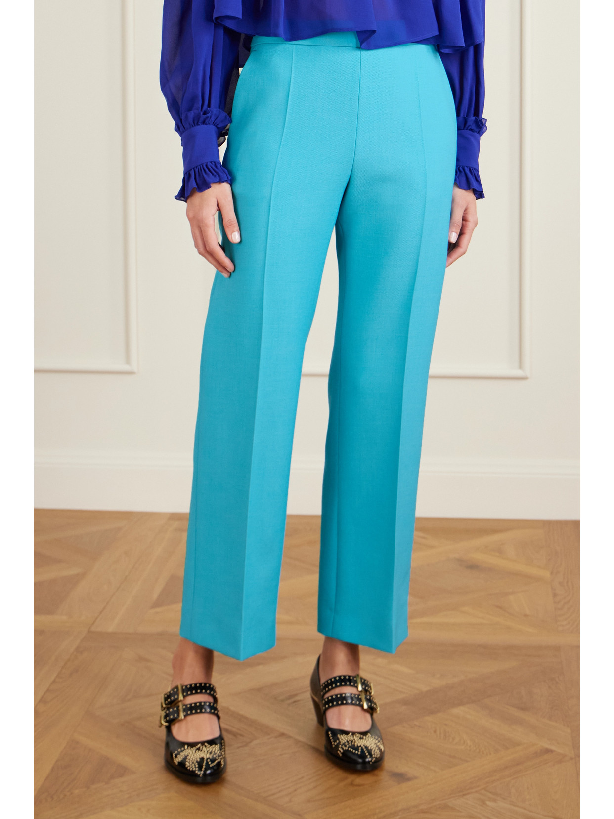 Chloé Lower Impact Wool Crepe Straight-leg Ankle Pants In Blue