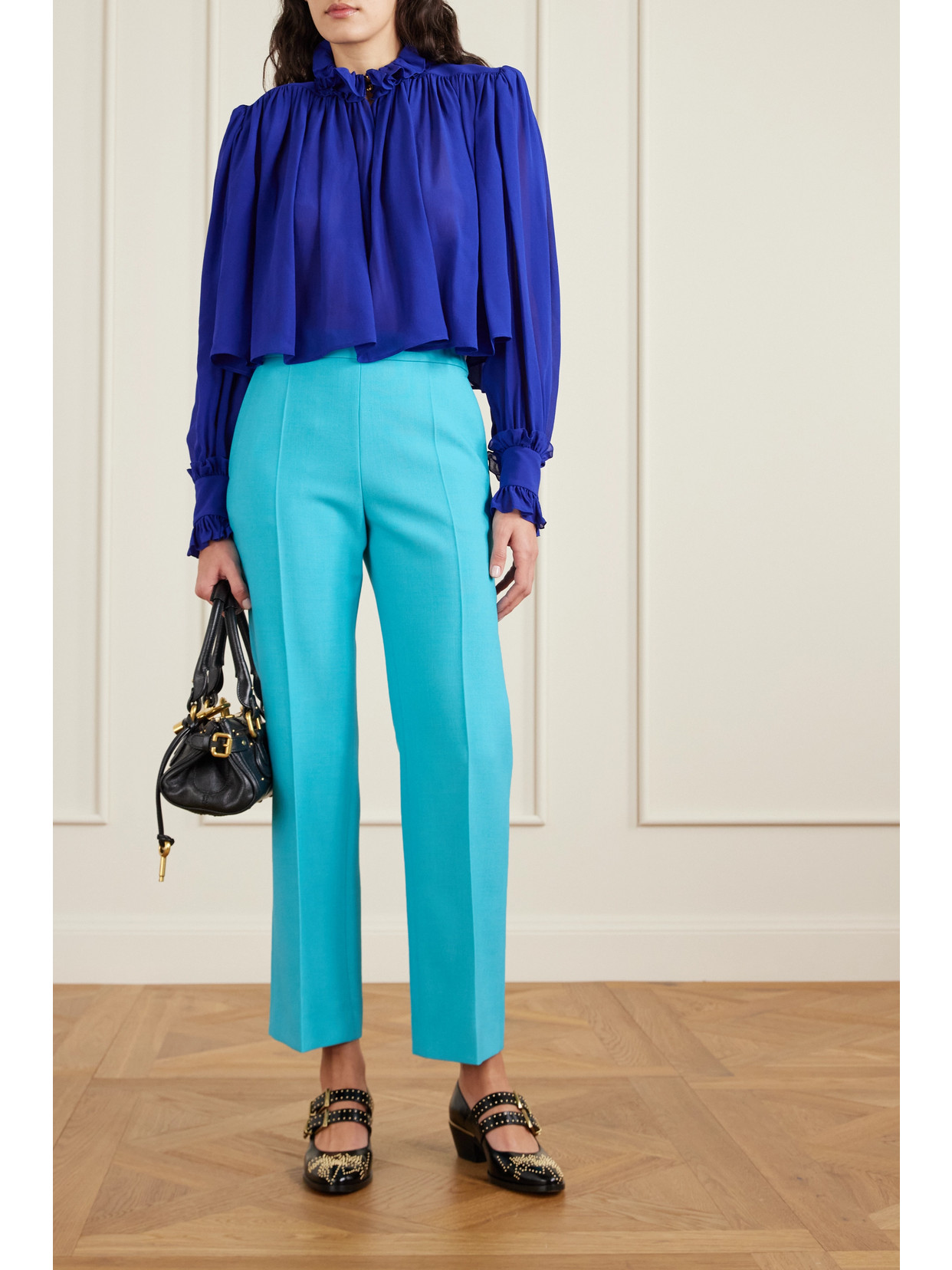 Chloé Lower Impact Wool Crepe Straight-leg Ankle Pants In Blue