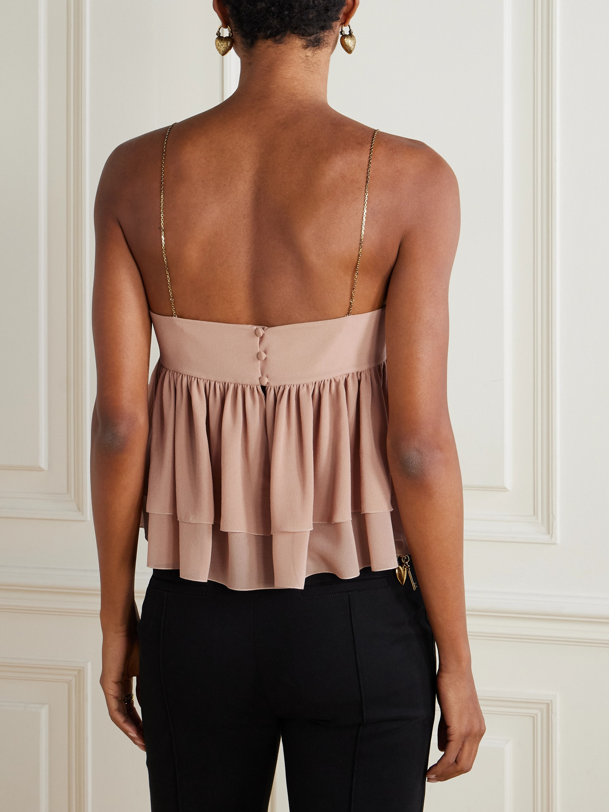 Chloé Embellished Organic Silk-mousseline Camisole In Pink